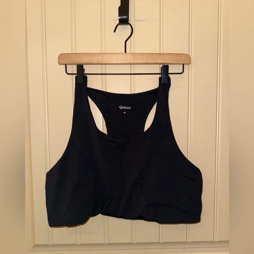 Quince Ultra-Form Scoop Neck Longline Bra Black Womens Size XL Workout Lounge